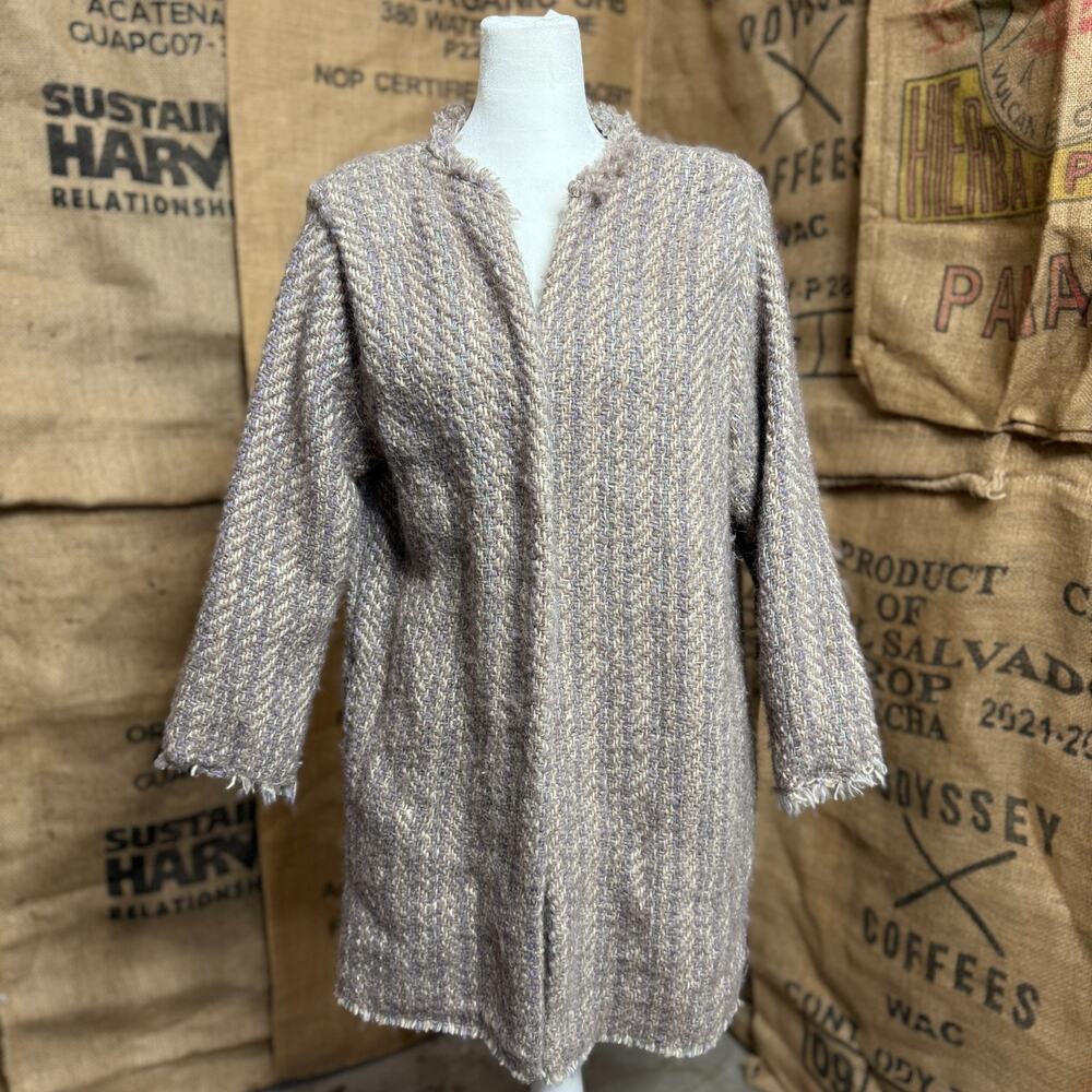 WEAVE O THE IRISH Vintage Wool Knit Cardigan Womens S/M Gray Open Front 3/4 Slv